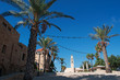 Israele, la città vecchia di Giaffa: piazza  Kedumim con il campanile della Chiesa di San Pietro il 31 agosto 2015 