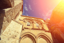 Perspective View Of Church Of The Holy Sepulchre At Sunset Light. Old City Jerusalem, Israel