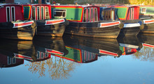 Narrow Boats Moored At Wrenbury On The Llangollen Canal, Boats And Reflections
