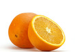 Fresch orange and an orange cut through the middle