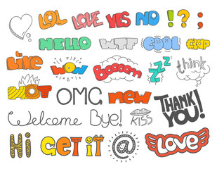 Poster - Different sketch style words collection. Vector doodles set