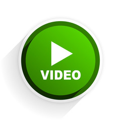 Poster - video flat icon with shadow on white background, green modern design web element