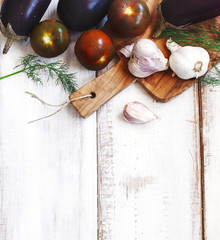 Sticker - Fresh vegetables on wooden background