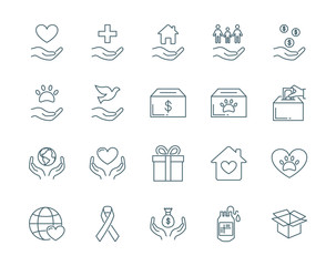 Charity vector icons set modern line style