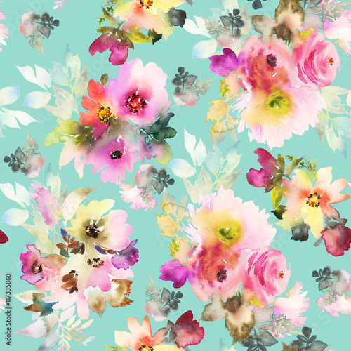 Cotton fabric Nahtlose Muster mit Blumen Aquarell