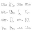 Shoe icons set in outline style. Men and women shoes set collection vector illustration