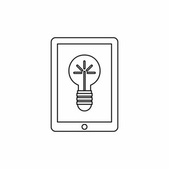 Wall Mural - Tablet with light bulb icon in outline style isolated on white background. Device symbol