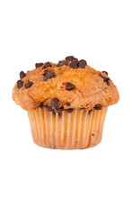 Chocolate Chip Muffin – A Single Chocolate Chip Muffin On An Isolated White Background. Clipping Path Included.