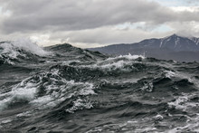 Storm Surge On The Background Of The Northern Mountains