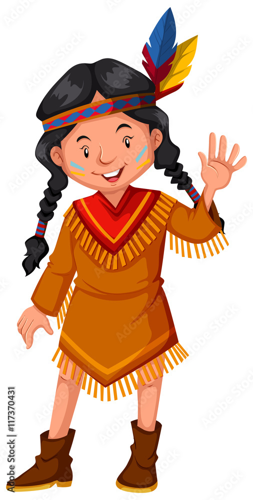 Native american indian girl waving hello Stock Vector | Adobe Stock