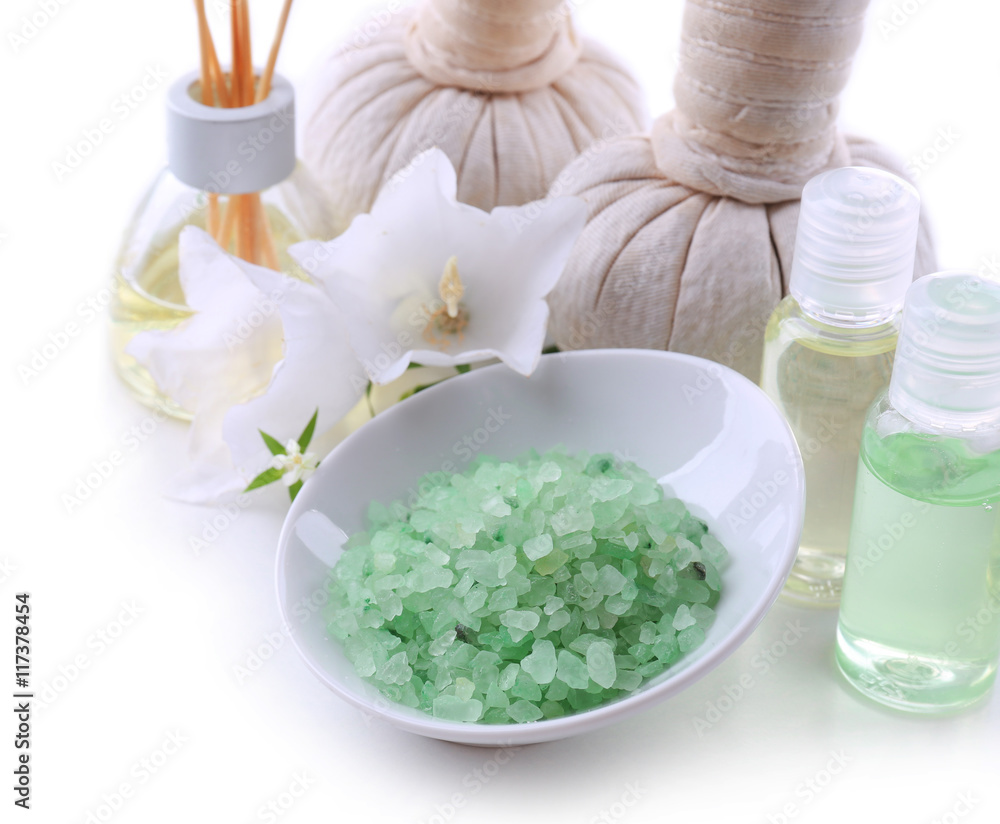 Composition of spa treatment on light background
