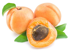 Apricots And Its Cross-section On The White Background.