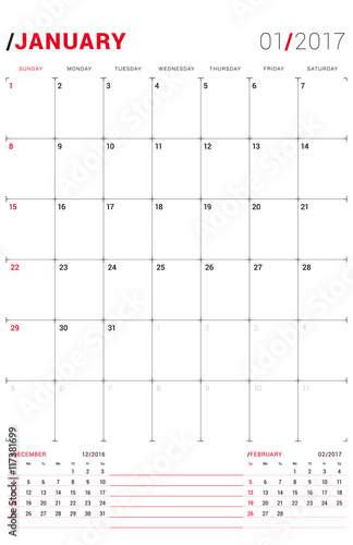 2017 3 Month Calendar Template