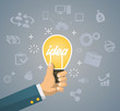 © igorkisstochka - Flat style modern idea innovation light bulb infographic concept. Conceptual web illustration of businessman hand holding lamp.