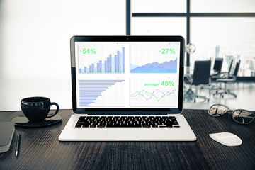 Laptop with business graphs