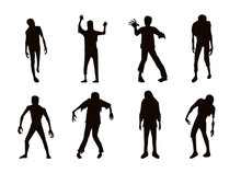 Vector Zombie Collection In Silhouette Style. Many Action.