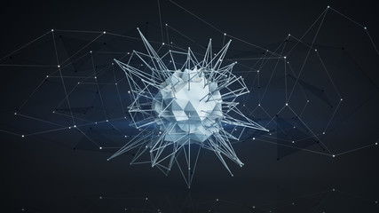 Wall Mural - futuristic polygonal network shape. abstract 3d render