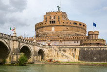 ROME, ITALY - APRIL 8, 2016: Castel Sant'Angelo (The Castle Of The Holy Angel Or Mausoleum Of Hadrian) In Rome