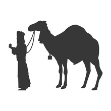 Flat Design Magi With Camel Silhouette Icon Vector Illustration