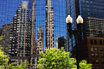 Wall Mural - office building in Boston downtown with glass wall reflection