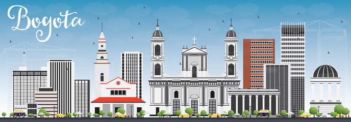 Bogota Skyline with Gray Buildings and Blue Sky.