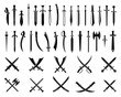 Sword icons set. Vector Ancient swords signs and crossed pictograms