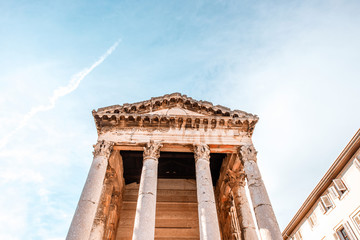 Wall Mural - Ancient temple of Augustus in the main town square in Pula city in Croatia