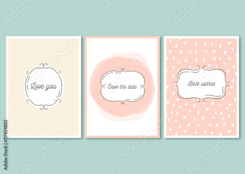 Set Of Invitation Cards With Hand Drawn Patterns Wedding Design