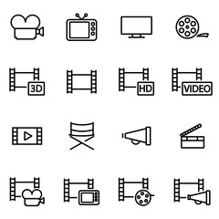 Sticker - Vector line movie icon set