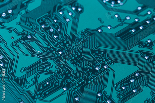 Fotografie, Obraz Close up of a printed green computer circuit board