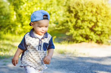 Wall Mural - Walking down the street boy