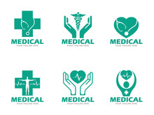 Green Medical And Health Care Logo Vector Set Design