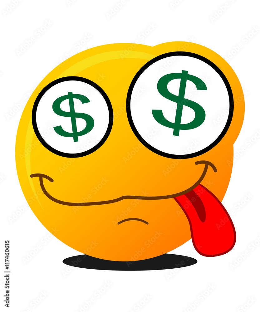 Stockvektorbilden Dollar sign eyes drooling with tongued out emoticon emoji  character icon | Adobe Stock