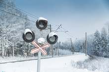 Snow Covered Railway Crossing