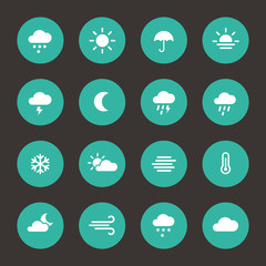 Wall Mural - Set of weather forcast flat icons on circle.