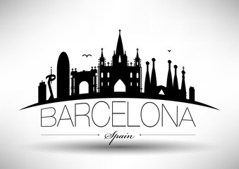 Canvas Print - Vector Barcelona City Skyline Design