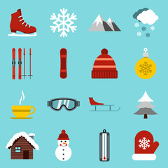Sticker - Flat winter icons set. Universal winter icons to use for web and mobile UI, set of basic winter elements isolated vector illustration