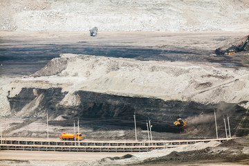 Part of a pit with big mining truck working