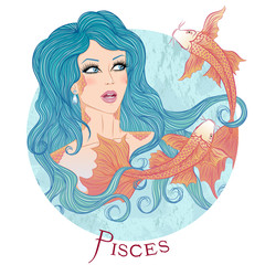 Astrological sign of Pisces as a beautiful girl