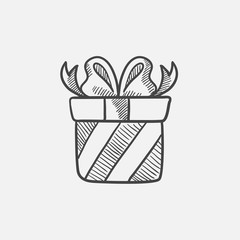 Sticker - Gift box sketch icon.