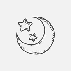 Sticker - Moon and stars sketch icon.