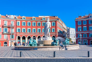 Poster - fountain du soleil on place massena in nice france