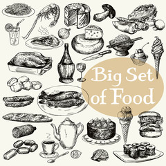 Big set of food product. Original detailed drawing.