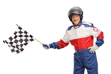 Sticker - Race driver waving a checkered flag