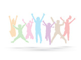 Fototapeta  - Group of children jumping , Front view designed using colors dots graphic vector.
