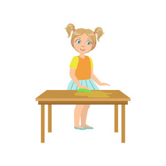 Sticker - Girl Cleaning The Wooden Table