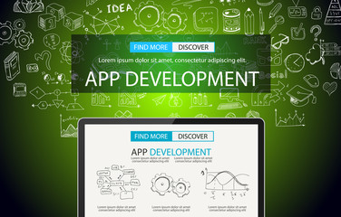 App Development Concept Background with Doodle design style