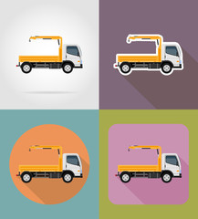 truck with a small crane for construction flat icons vector illu