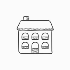 Sticker - Two storey detached house sketch icon.