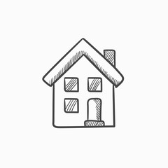 Sticker - Two storey detached house sketch icon.